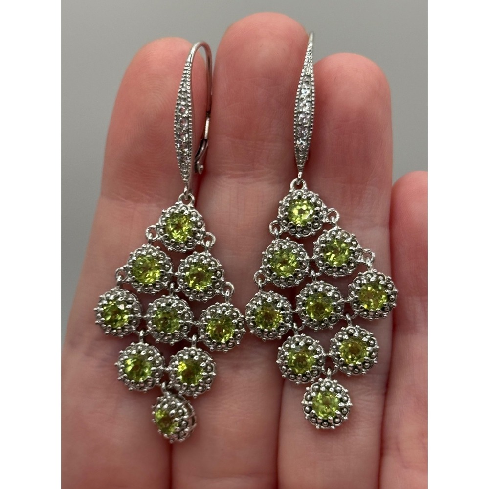 Rarities‎ Carol Brodie Sterling Silver Peridot White Zircon Chandelier Earrings